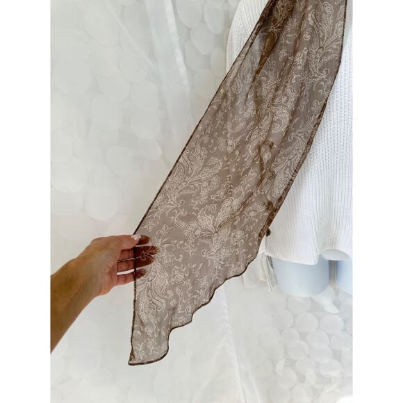 Vintage 80's Ralph Lauren 100% SILK paisley Brown Beige scarf Classic JAPAN - Picture 2 of 6